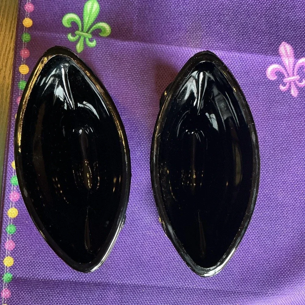Pair Of L. E. Smith Glass Mt. Pleasant Black Amethyst Double Candlestick Holders